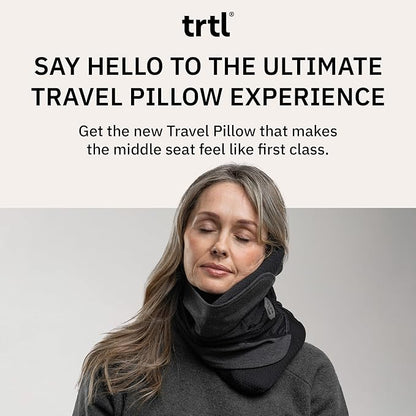 trtl Travel Pillow Cool for Neck Support - Cooling Airplane Neck Pillow for Sleeping - Breathable Fabric - Easy to Carry - Ergonomic Design for Traveling on Planes, Cars, and Trains - Black/Grey