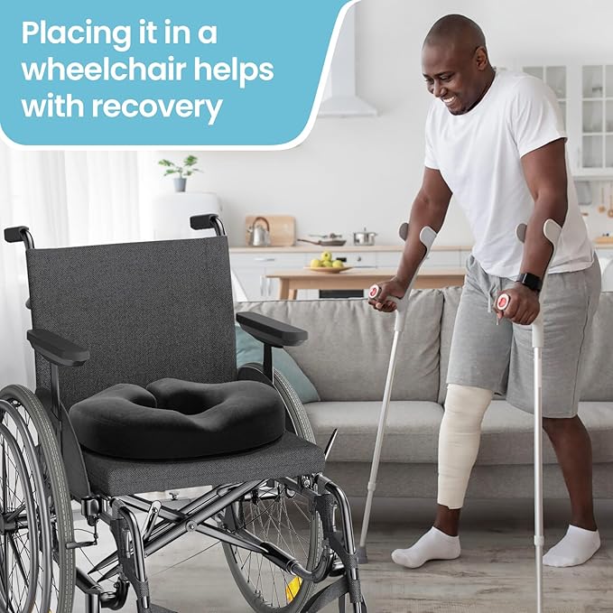 Benazcap Donut Pillow Seat Cushion, Donut Chair Cushions for Postpartum Pregnancy & Hemorrhoids, Memory Foam Seat Chair Cushion for Sciatica & Hip & Coccyx Pain Relief-Black