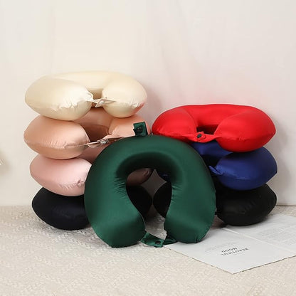 100% Mulberry Silk Neck Pillow for Travel 22 Momme Real Silk Travel Pillow for Pain Relief Sleeping, Silk Airplane Pillow, Anti Wrinkle Travel Pillow Made in USA (Emerald Green)