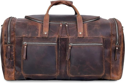 20" Vintage Duffel Classic Style with Modern Outlook Retro Thick Full Grain Cowhide Handmade Airplane Underseat Carry On Bags Leather Gym Overnight Luggage Bag