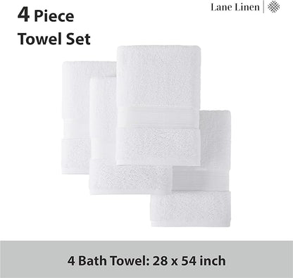 LANE LINEN 100% Cotton 4 Pack Bath Towels (28"x54") - Zero Twist, Cotton - Large Towels for Bathroom - Quick Drying, Highly Soft & Absorbent Shower Towel Set - Hotel & Spa Quality - White Towel Set