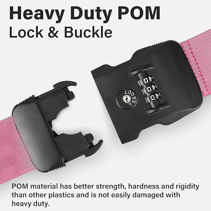 Luggage Straps, Pink TSA Approved Luggage Strap Belt with Combination Lock for Suitcases, 2 Pack Adjustable Heavy Duty Cross Suitcase Straps with Name Tags for Travel, Carry On Bags, Protect Luggage