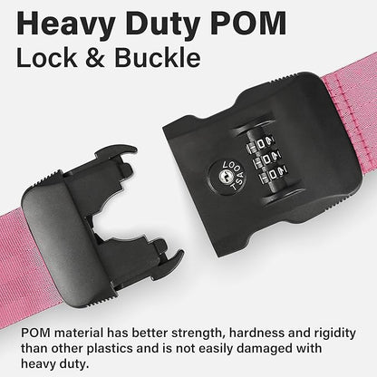 Luggage Straps, Pink TSA Approved Luggage Strap Belt with Combination Lock for Suitcases, 2 Pack Adjustable Heavy Duty Cross Suitcase Straps with Name Tags for Travel, Carry On Bags, Protect Luggage