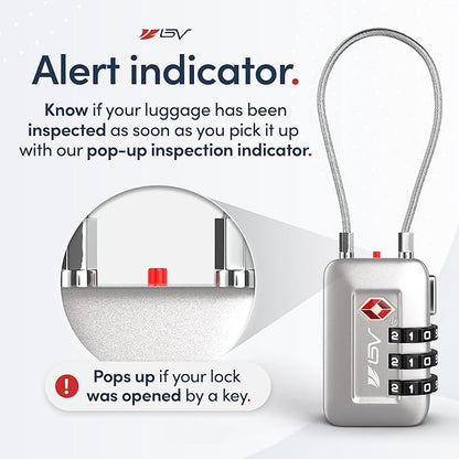 TSA Accepted Luggage Travel Lock, Set-Your-Own Combination Lock for School Gym Locker, Luggage Suitcase Baggage Locks, Filing Cabinets, Toolbox, Case (Silver, 4 Pack)