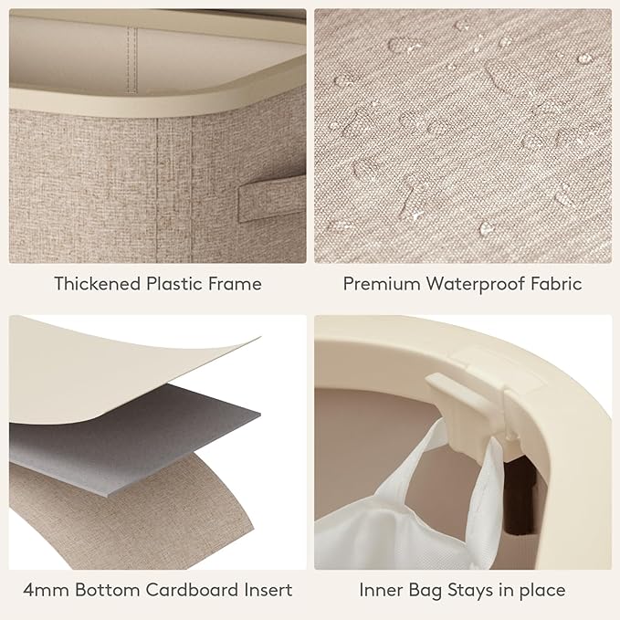 Lifewit 105L Laundry Basket with Lid, Large Laundry Hamper with Plastic Handles and Removable Bag, Foldable Tall Dirty Clothes Hampers for Laundry for Laundry Room, Bedroom, Bathroom, Dorm, Beige