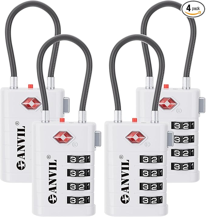 ANVIL 4 Digit Luggage Locks, TSA Locks for Luggage, Advanced TSA008 core, Alert Indicator for Your Travel Lock, Suitcase Lock.(4, White)