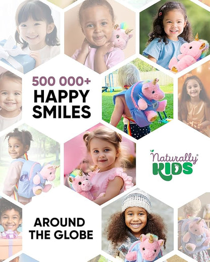 Naturally KIDS Pink Unicorn Toys, 3 Year Old Girl Gifts, Birthday Gifts for 2 Year Old Girls, Toddler Unicorn Backpack