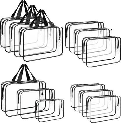 12 PCS Clear Travel Makeup Toiletry Bag, PVC Makeup Bags in 3 Sizes, Portable Travel Luggage Pouch, Waterproof Clear Toiletry Luggage Set with Zipper Handle for Women Girls Men