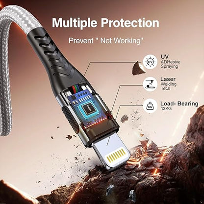 Compatible with i Phone, USB A to Lightniing Cable, 3Pack 10FT Long Fast Charging Cord Braided Appple Phone Cable for i Phone 14 13 12 11 Pro Max XS XR and More - Grey