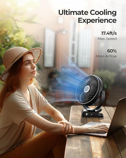 Koonie 10000mAh Portable Clip on Fan with LED Lantern and Hook, 8'' Battery Operated Desk Fan, Quiet Camping Fan with LED Digital Display, 360° Rotation & 3 Speeds for Travel Tent Gym Treadmill