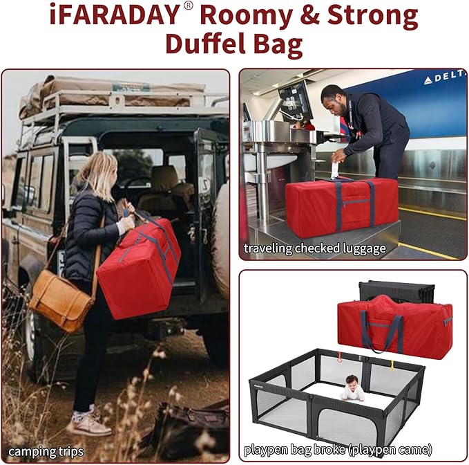 Foldable Duffle Bag for Travel - 75L Large Spare Travel Duffel Bag Lightweight with Trolley Sleeve - Red