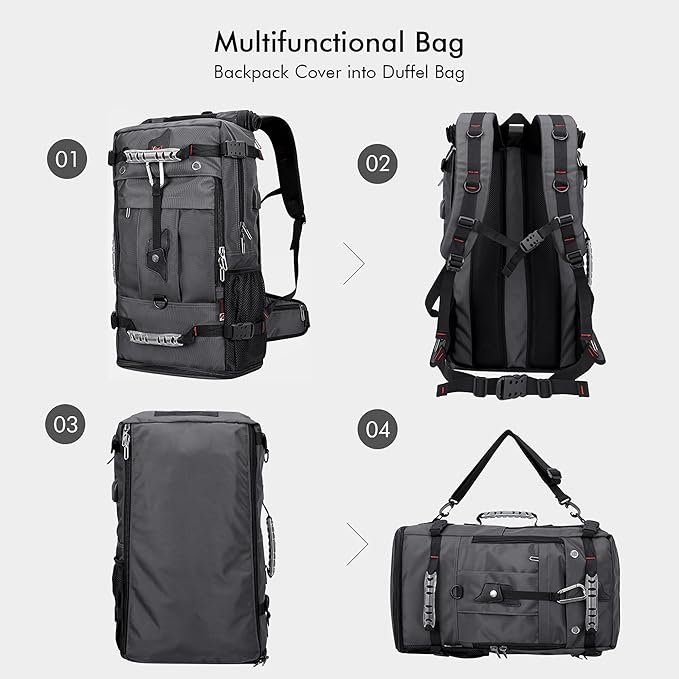 WITZMAN Travel Backpack for Men Convertible Duffle Luggage Bag fit 18 Inch Laptop Carry On Bags for Airplane (B681 Silvery Grey New)