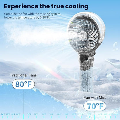HandFan Upgraded Handheld Misting Fan, Portable Mister Fan, Personal Spray Water Mist Fans Rechargeable, Foldable Electric Mini Fans for Summer Beach Travel Makeup Concerts, Gifts for Women(Black)