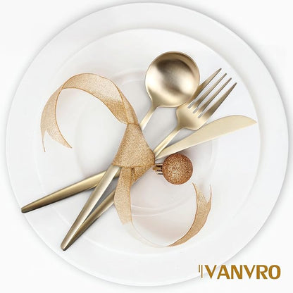 Champagne Gold Silverware Set, 60-Piece Stainless Steel Flatware set,Matte Silverware Sets Service for 12, Tableware Cutlery Satin Finish Utensils for Kitchen,Dishwasher Safe