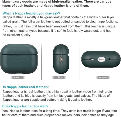 Leather Case for AirPods Pro 2nd Generation (Not for AirPods Pro 1st Gen), Lopie Handmade AirPods Pro 2 Leather Case Cover, Protective Case Fully-Wrapped with Top Grain Leather - Dark Green