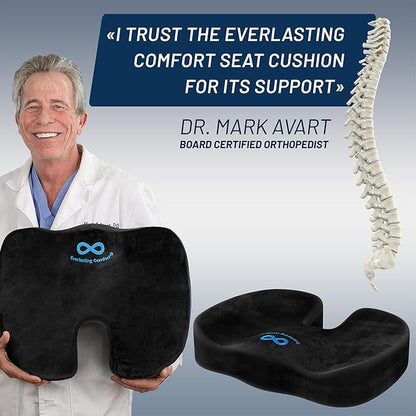 Everlasting Comfort Doctor Recommended Memory Foam Seat Cushion for Office Chairs & Car - Ergonomic Office Desk Accessories - Cushions for Tailbone Pain Relief, Sciatica & Back Support Pillow