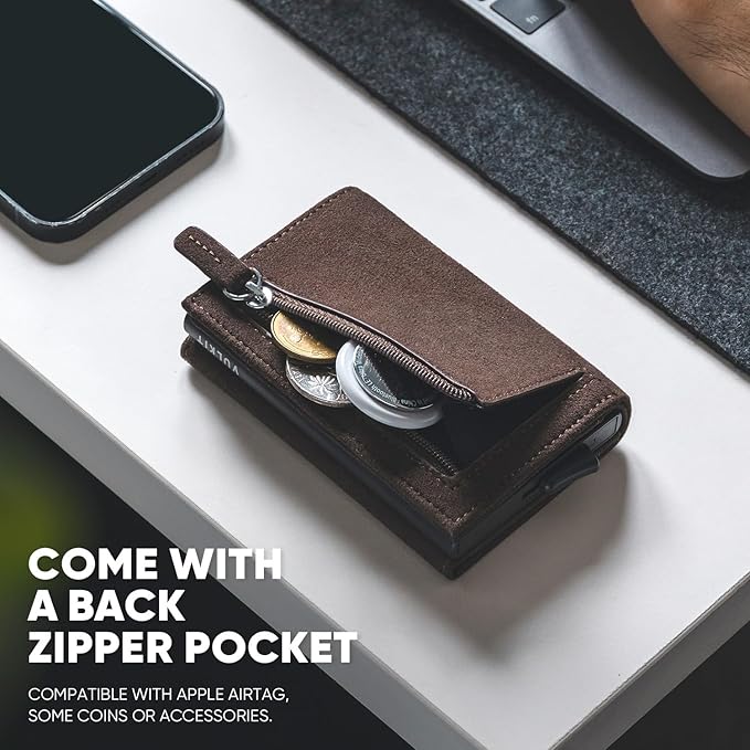 VULKIT Pop up Wallet Minimalist Cash Wallets RFID Blocking Leather Smart Credit Card Holder with Magnetic Closure for Men