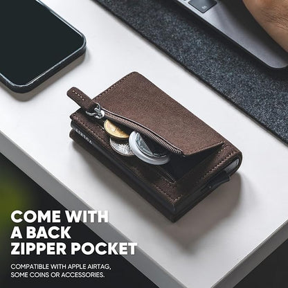 VULKIT Pop up Wallet Minimalist Cash Wallets RFID Blocking Leather Smart Credit Card Holder with Magnetic Closure for Men