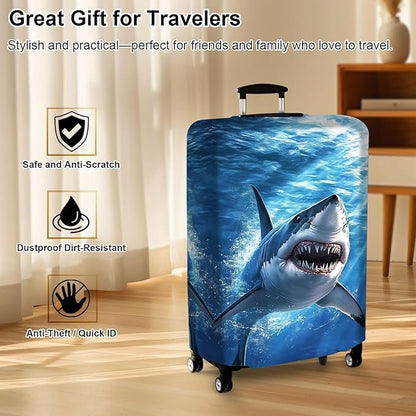 Luggage Cover Protector for 26-28 Inch Suitcases, TSA Approved Elastic Travel Suitcase Covers, Anti-Scratch Washable Luggage Sleeve for Carry On & Checked Bags, White Shark