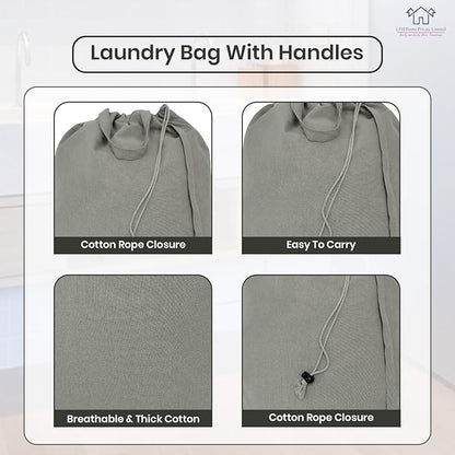 LFH Home Cotton Canvas Large Laundry Bag with Handle, Heavy Duty Drawstring Closure Washable Laundry Bags, School Travel, Home, Hotel, College Dorm, Organizer Sack, Toys Clothes 28x40 (Pack of 4)-Grey