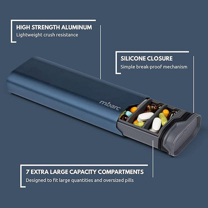 mbarc XL 7 Day Weekly Pill Organizer – Extra Large Capacity Pill Box - Premium Pillcase (XL, Matte Blue)
