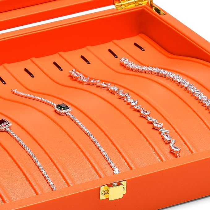 Oirlv Premium Leather Necklace Bracelet Organizer Tray with Acrylic Lid Jewelry Display Case Drawer Insert Jewelry Organizer for women