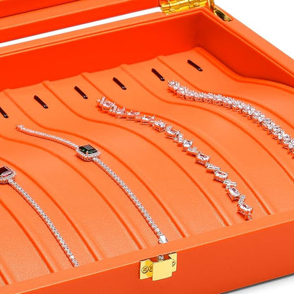 Oirlv Premium Leather Necklace Bracelet Organizer Tray with Acrylic Lid Jewelry Display Case Drawer Insert Jewelry Organizer for women