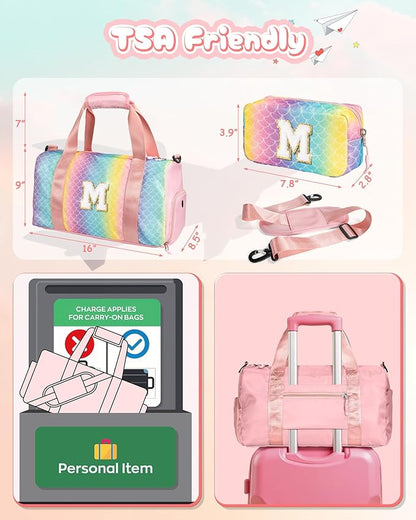 Daughter Birthday Gifts-Girl Gym Bag with Shoe Compartment, Kid Personalized Weekender Overnight Bags, Initial Travel Tote with Makeup Pouch, Graduation Gift for Girls (Letter Y)