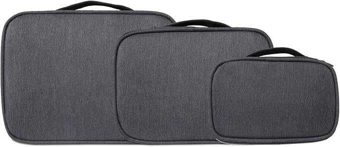 BUBM 3pcs Double Layer Electronic Organizer, Travel Gadgets Bag for Cables, External Flash Drive, Mouse, Memory Card, Power Bank and More, Compact and Multi-purpose, Black