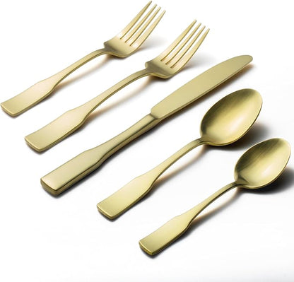 Alata Kate Champagne Gold Satin 40-Piece Silverware Set, Service for 8, Stainless Steel Flatware Set, Matte Polished Cutlery Set, Dishwasher Safe