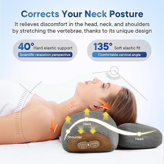 Neck Massager Pillow, 3-in-1 Neck Massager, Travel Massage Pillow for Shoulder Pain Relief, Deep Tissue Pain with Heat and Traction, Hump Corrector