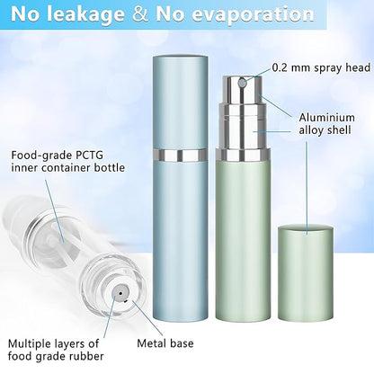 Refillable Perfume Atomizer Travel Bottle 2-Pack 5ml Leakproof Luxury Travel Perfume Refillable Bottle, Portable Fragrance Atomiser (Light Blue & Light Green)