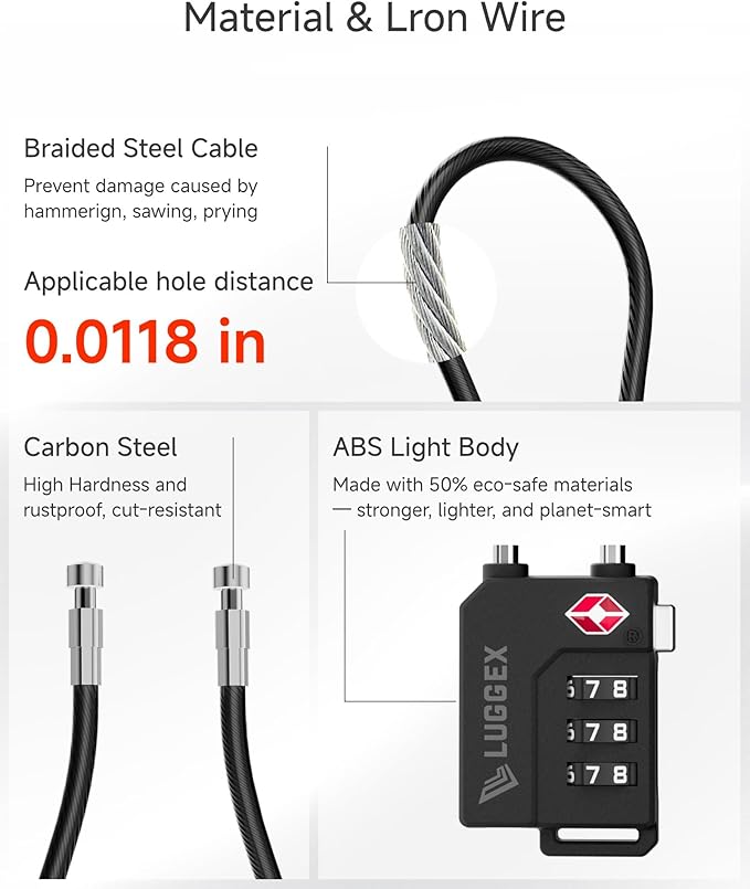 LUGGEX TSA Locks for Luggage, Suitcase Locks TSA Approved, Luggage Locks, Ease of Use & Durable(Black,4 Pack)