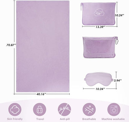 Travel Blanket, 3-in-1 Ultra-Soft, Warm & Lightweight Travel Blanket Airplane with Bag, 65x40 in, Airplane Travel Essentials for Women, Men & Kids with Eye Mask, Luggage Sleeve & Backpack Clip