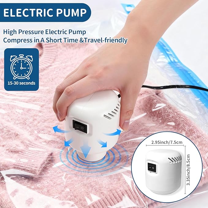 Vacuum Storage Bags for Clothing Travel,12 Pack Vacuum Bags with Pump,Space Saver Bag for Clothes Travel & Home(2 Roll Up Bags,3 Small,3 Medium,2 Large,2 Jumbo)