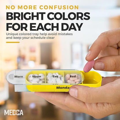 MEDca Weekly Pill Organizer, Four Times-a-Day, 1 Dispenser with Stackable AM/PM Compartments