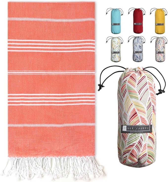 BAY LAUREL Turkish Beach Towel with Travel Bag 39 x 71 Quick Dry Sand Free Lightweight Large Oversized Towels Light