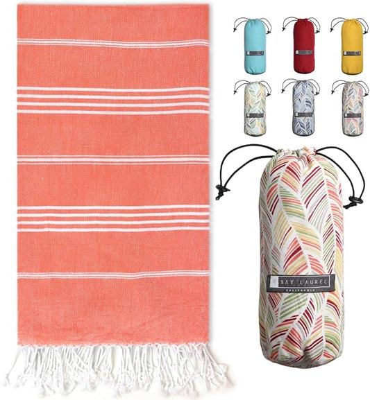 BAY LAUREL Turkish Beach Towel with Travel Bag 39 x 71 Quick Dry Sand Free Lightweight Large Oversized Towels Light