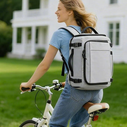 Carry On Travel Backpack with Shoe Compartment Flight Approved Laptop Backpack Expandable Work Business Backpack for Women Men Casual Daypack, Light Gray