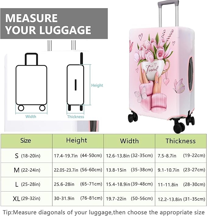 Travel Luggage Cover Suitcase Protector Fits 18-32 Inch Wheel Covers PatternedTravel Related Items Flower Luggage Protector Elastic L