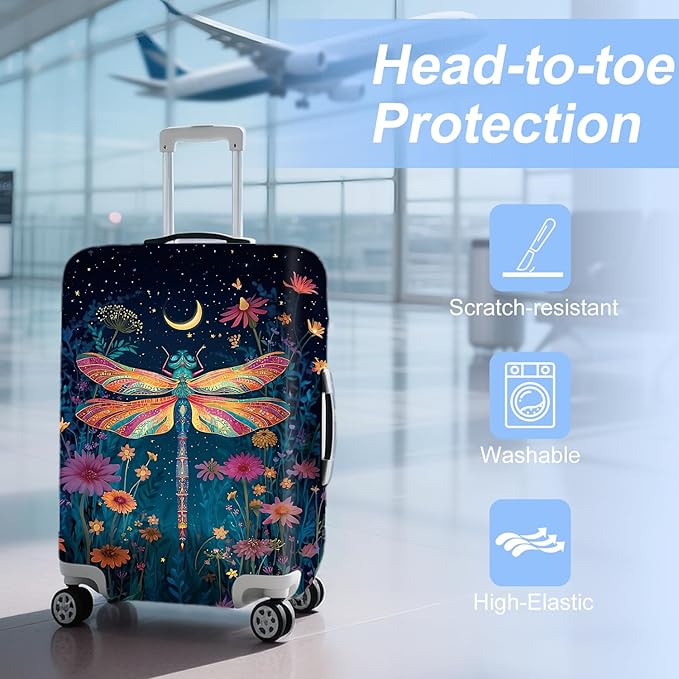 FOREVER QUEEN Magical Dragonfly Luggage Cover Suitcase Protector Suitcase Cover Anti-Scratch,Stretchable Bag Cover Washable Durable Polyester