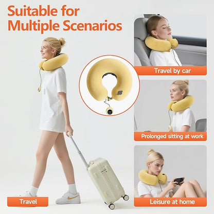 Inflatable Massage Travel Pillow – 6-Mode Adjustable Vibration, Soft Neck Support Cushion for Airplane, Car, Office & Home, Easy to Inflate & Carry