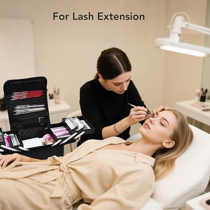 Stagiant Makeup Train Case, Nail Bag Organizer Case, Makeup Box Organizer, 4 Tier Large Travel Makeup Case with Compartments/Shoulder Strap for MUA/Manicure/Tattoo/Eye Lash Extension,Black