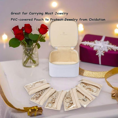 Vlando Travel Jewelry Box Organizer - 6 Small Velvet Zipped Pouches Pockets for Jewelries Necklaces Rings Earrings Sorting Storage, Lilac Purple