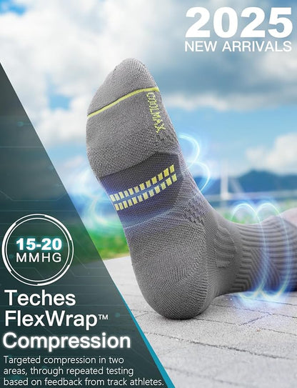 Mens Bamboo Viscose Crew Compression Running Socks Athletic Hiking Cushioned Wicking Anti-Blister Seamless