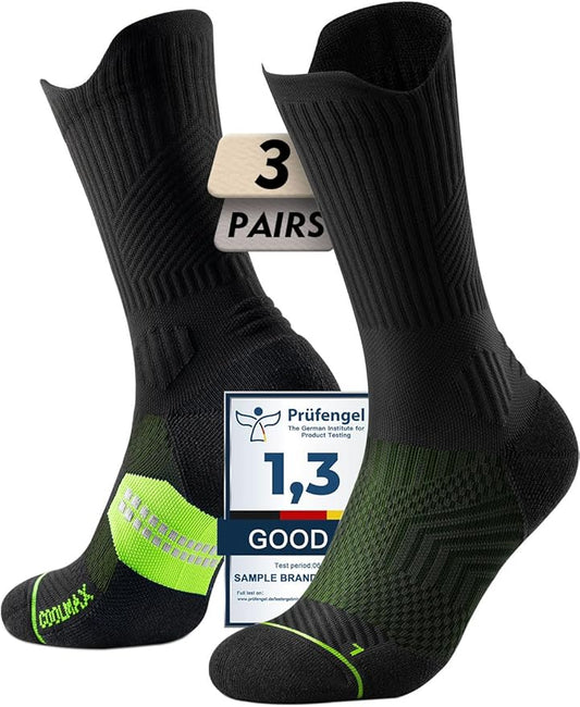 Mens Bamboo Viscose Crew Compression Running Socks Athletic Hiking Cushioned Wicking Anti-Blister Seamless