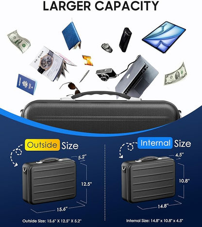 Fireproof Document Box with Lock, Hard-Shell Fireproof Safe for Home Documents, Portable Travel Fire Proof File Box for Passport Laptop Certificates, Black