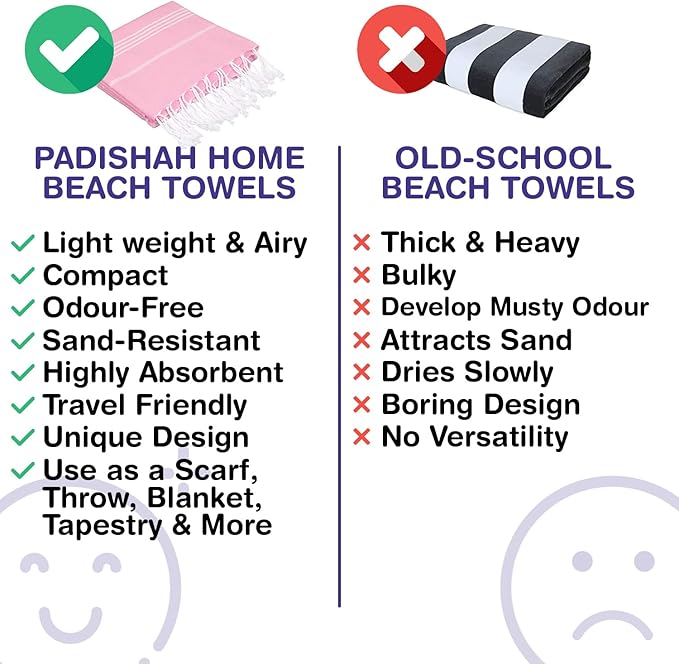 Turkish Beach Towels, Bulk Case of 12 | Oversized, Quick Dry, Sand Free | 100% Cotton, Large 38x71 Towels for Beach, Pool, Travel | Ultra-Soft, Compact, Absorbent | Pink