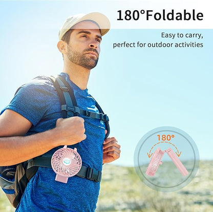 HandFan 10400mAh Personal Handheld Fan, 40Hrs Long-Lasted Hand Fan Rechargeable, Mini Cooling Fans Foldable, Heavy Duty Battery Fans Portable for Travel Beach Concerts Cruise Makeup(Pink)