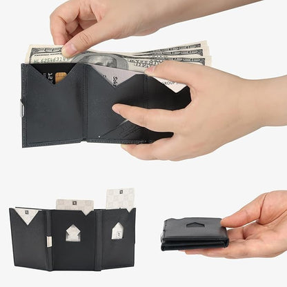 Men's Wallet, Genuine Leather RFID Blocking Slim Money Clip Wallet Minimalist Front Pocket Tri-Fold Money Clip Credit Card Holder with Present Box Black